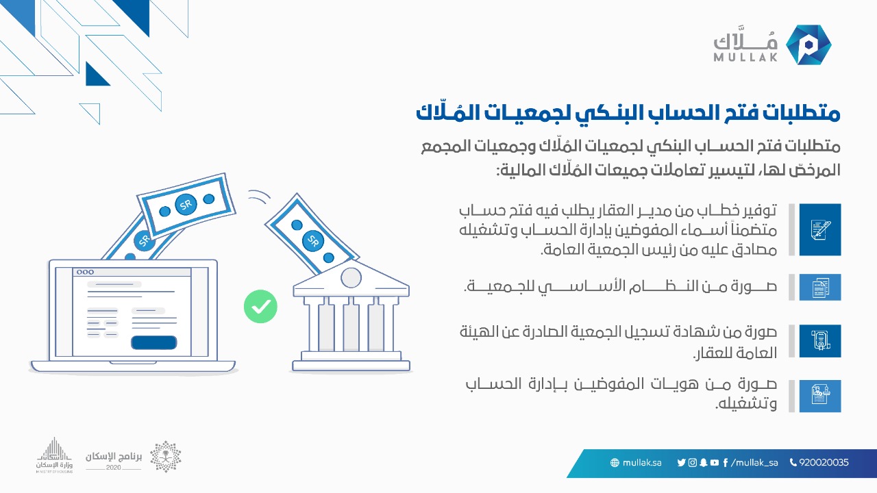 "مُلّاك": تقليص مُتطلبات فتح الحساب البنكي للجمعيات