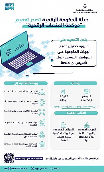 هيئة الحكومة الرقمية تصدر تعميماً بشأن تأسيس المنصّات الجديدة وتطبيقات الهواتف والمواقع الإلكترونية