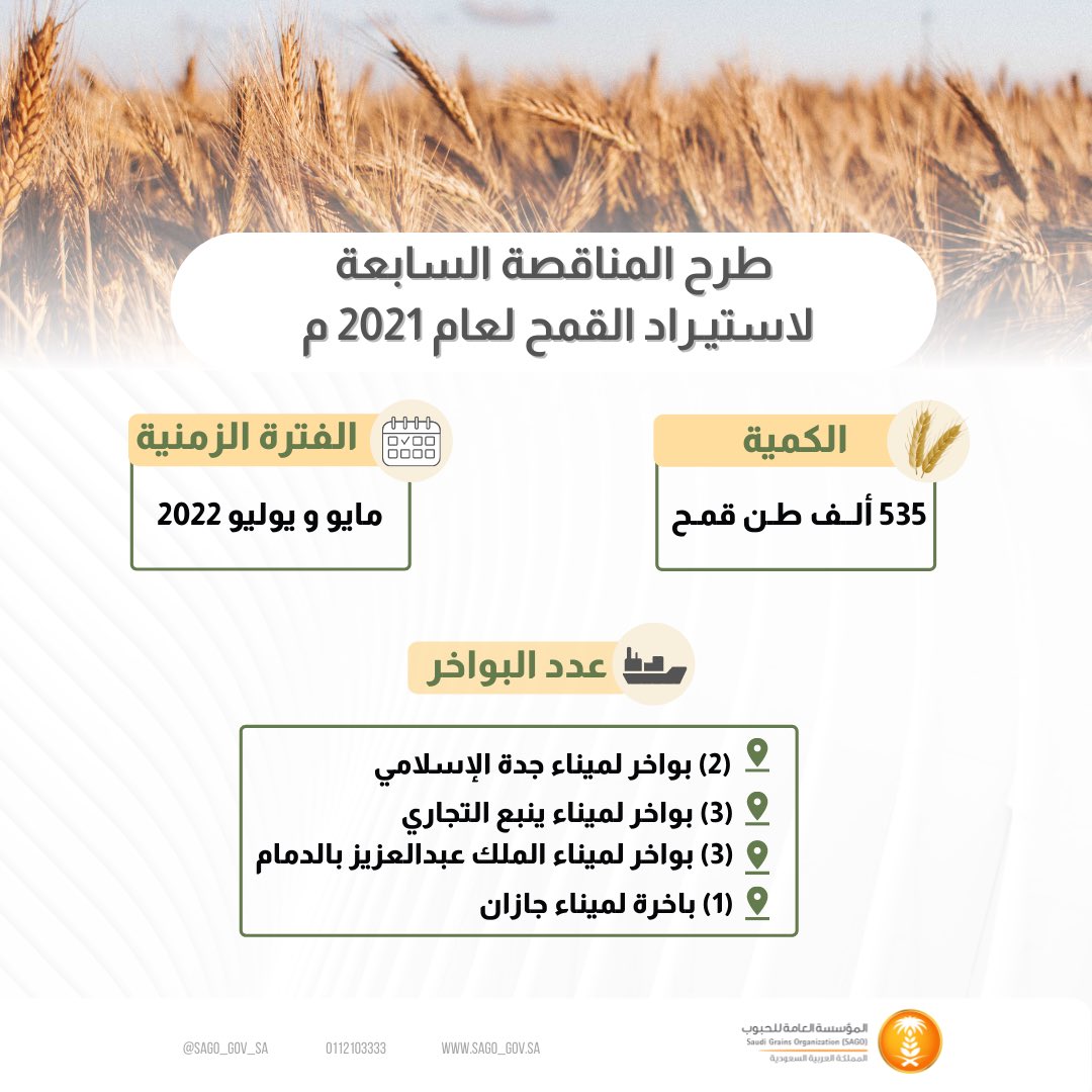 "مؤسسة الحبوب" تطرح مناقصة لاستيراد 535 ألف طن قمح