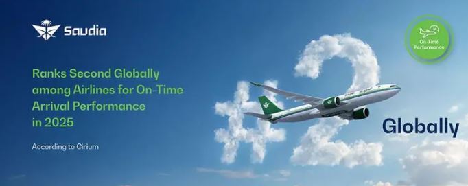 Saudia ranks second globally in on-time arrival performance for 2025